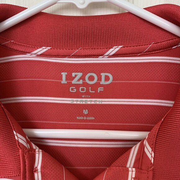 IZOD Golf Polo Shirt Mens Size Medium Red White Striped Stretch Lightweight - Picture 3 of 5